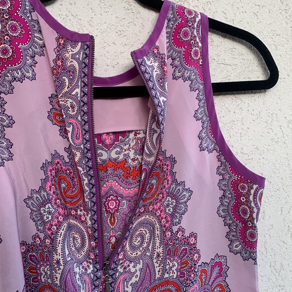 Nanette Lepore silk purples and pinks graphic tank top with beading. *spot* - Picture 6 of 9